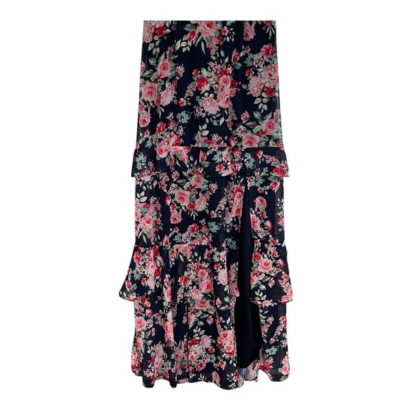 Lulus Navy Floral Maxi Dress Low Plunge Short Sleeve Womens XS - Picture 9 of 11